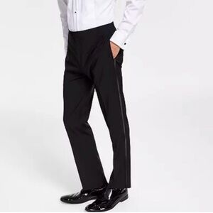 Kenneth Cole Reaction Men's Modern Fit Black Tuxedo Striped Dress Suit Pants